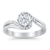 Swirl Wedding Engagement Ring Round Simulated Cubic Zirconia 925 Sterling Silver