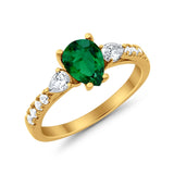 Art Deco Pear Wedding Ring Simulated Cubic Zirconia 925 Sterling Silver