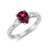 Art Deco Pear Wedding Ring Simulated Cubic Zirconia 925 Sterling Silver