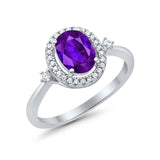 Art Deco Oval Wedding Engagement Ring Halo Round Simulated Cubic Zirconia 925 Sterling Silver