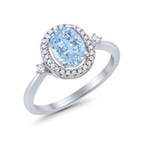 Art Deco Oval Wedding Engagement Ring Halo Round Simulated Cubic Zirconia 925 Sterling Silver