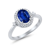 Art Deco Oval Wedding Engagement Ring Halo Round Simulated Cubic Zirconia 925 Sterling Silver