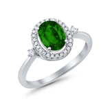 Art Deco Oval Wedding Engagement Ring Halo Round Simulated Cubic Zirconia 925 Sterling Silver