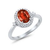 Art Deco Oval Wedding Engagement Ring Halo Round Simulated Cubic Zirconia 925 Sterling Silver
