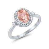 Art Deco Oval Wedding Engagement Ring Halo Round Simulated Cubic Zirconia 925 Sterling Silver