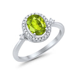 Art Deco Oval Wedding Engagement Ring Halo Round Simulated Cubic Zirconia 925 Sterling Silver