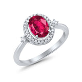 Art Deco Oval Wedding Engagement Ring Halo Round Simulated Cubic Zirconia 925 Sterling Silver