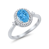 Art Deco Oval Wedding Engagement Ring Halo Round Simulated Cubic Zirconia 925 Sterling Silver