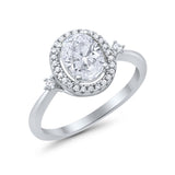 Art Deco Oval Wedding Engagement Ring Halo Round Simulated Cubic Zirconia 925 Sterling Silver