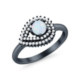 Sideways Teardrop Wedding Engagement Bridal Ring Round Simulated Cubic Zirconia 925 Sterling Silver
