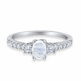 3-Stone Oval Simulated Moonstone 925 Sterling Silver Round Cubic Zirconia Choose Color