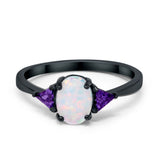 Fashion 3 Stone Ring Triangle Simulated Amethyst Oval Created White Opal Black tone 925 Sterling Silver Choose Color