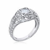Antique Style Wedding Ring Round Simulated Cubic Zirconia 925 Sterling Silver
