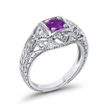 Antique Style Wedding Ring Round Simulated Cubic Zirconia 925 Sterling Silver