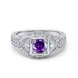 Antique Style Wedding Ring Round Simulated Cubic Zirconia 925 Sterling Silver