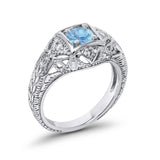 Antique Style Wedding Ring Round Simulated Cubic Zirconia 925 Sterling Silver