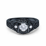 Antique Style Wedding Ring Round Simulated Cubic Zirconia 925 Sterling Silver