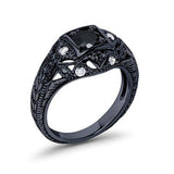 Antique Style Wedding Ring Round Simulated Cubic Zirconia 925 Sterling Silver