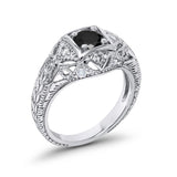 Antique Style Wedding Ring Round Simulated Cubic Zirconia 925 Sterling Silver