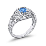 Antique Style Wedding Ring Round Simulated Cubic Zirconia 925 Sterling Silver