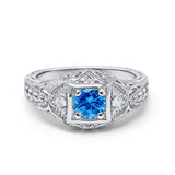 Antique Style Wedding Ring Round Simulated Cubic Zirconia 925 Sterling Silver