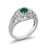 Antique Style Wedding Ring Round Simulated Cubic Zirconia 925 Sterling Silver