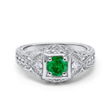 Antique Style Wedding Ring Round Simulated Cubic Zirconia 925 Sterling Silver