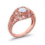 Antique Style Wedding Ring Round Simulated Cubic Zirconia 925 Sterling Silver