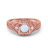 Antique Style Wedding Ring Round Simulated Cubic Zirconia 925 Sterling Silver