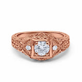 Antique Style Wedding Ring Round Simulated Cubic Zirconia 925 Sterling Silver