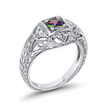 Antique Style Wedding Ring Round Simulated Cubic Zirconia 925 Sterling Silver