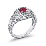 Antique Style Wedding Ring Round Simulated Cubic Zirconia 925 Sterling Silver