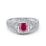 Antique Style Wedding Ring Round Simulated Cubic Zirconia 925 Sterling Silver