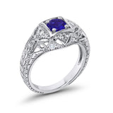 Antique Style Wedding Ring Round Simulated Cubic Zirconia 925 Sterling Silver