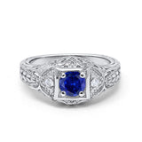 Antique Style Wedding Ring Round Simulated Cubic Zirconia 925 Sterling Silver