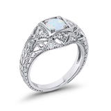 Antique Style Wedding Ring Round Simulated Cubic Zirconia 925 Sterling Silver