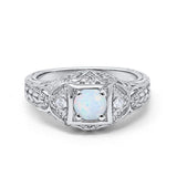 Antique Style Wedding Ring Round Simulated Cubic Zirconia 925 Sterling Silver