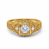 Antique Style Wedding Ring Round Simulated Cubic Zirconia 925 Sterling Silver