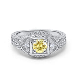 Antique Style Wedding Ring Round Simulated Cubic Zirconia 925 Sterling Silver
