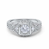 Antique Style Wedding Ring Round Simulated Cubic Zirconia 925 Sterling Silver