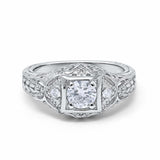 Antique Style Wedding Ring Round Simulated Cubic Zirconia 925 Sterling Silver