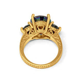 Three Stone Ring Round Simulated Rainbow Cubic Zirconia 925 Sterling Silver