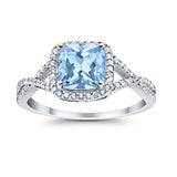 Halo Infinity Shank Engagement Ring Cushion Simulated Cubic Zirconia 925 Sterling Silver