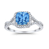 Halo Infinity Shank Engagement Ring Cushion Simulated Cubic Zirconia 925 Sterling Silver