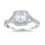 Halo Infinity Shank Engagement Ring Cushion Simulated Cubic Zirconia 925 Sterling Silver