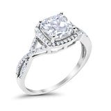 Halo Infinity Shank Engagement Ring Cushion Simulated Cubic Zirconia 925 Sterling Silver