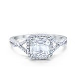 Halo Infinity Shank Engagement Ring Cushion Simulated Cubic Zirconia 925 Sterling Silver