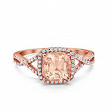 Halo Infinity Shank Engagement Ring Cushion Simulated Cubic Zirconia 925 Sterling Silver