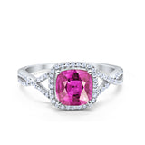 Halo Infinity Shank Engagement Ring Cushion Simulated Cubic Zirconia 925 Sterling Silver