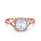 Halo Infinity Shank Engagement Ring Cushion Simulated Cubic Zirconia 925 Sterling Silver